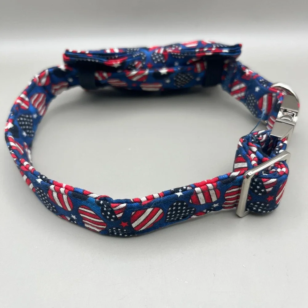 Patriotic Stars Stripes Heart Dog Collar Detachable‎ Bow Tie 15